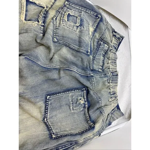 Hengsheng Jeans Women's Size 30 Light Wash Denim Patchwork Straight Leg Jeans - Picture 4 of 16